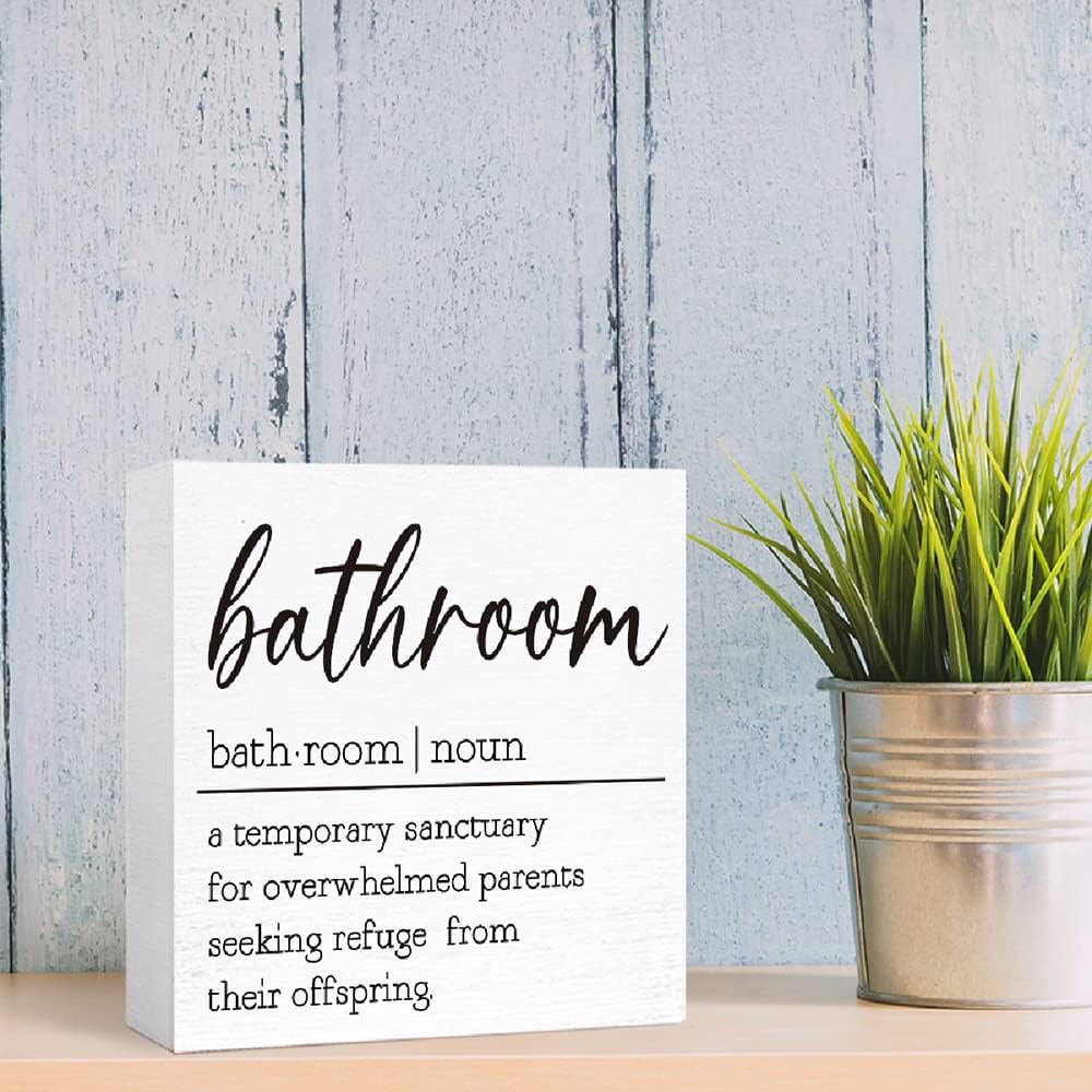 Funny Bathroom Definition Sign Wood Block Sign for Bathroom Shelf Toilet Restroom Home Tabletop Desk Decor