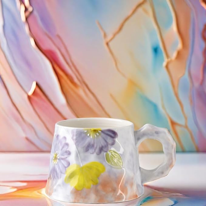 13oz ceramic mug, enlarged and thickened breakfast cup, suitable for spring, summer, autumn and winter, hand-painted cup, a personalized gift for girlfriend.