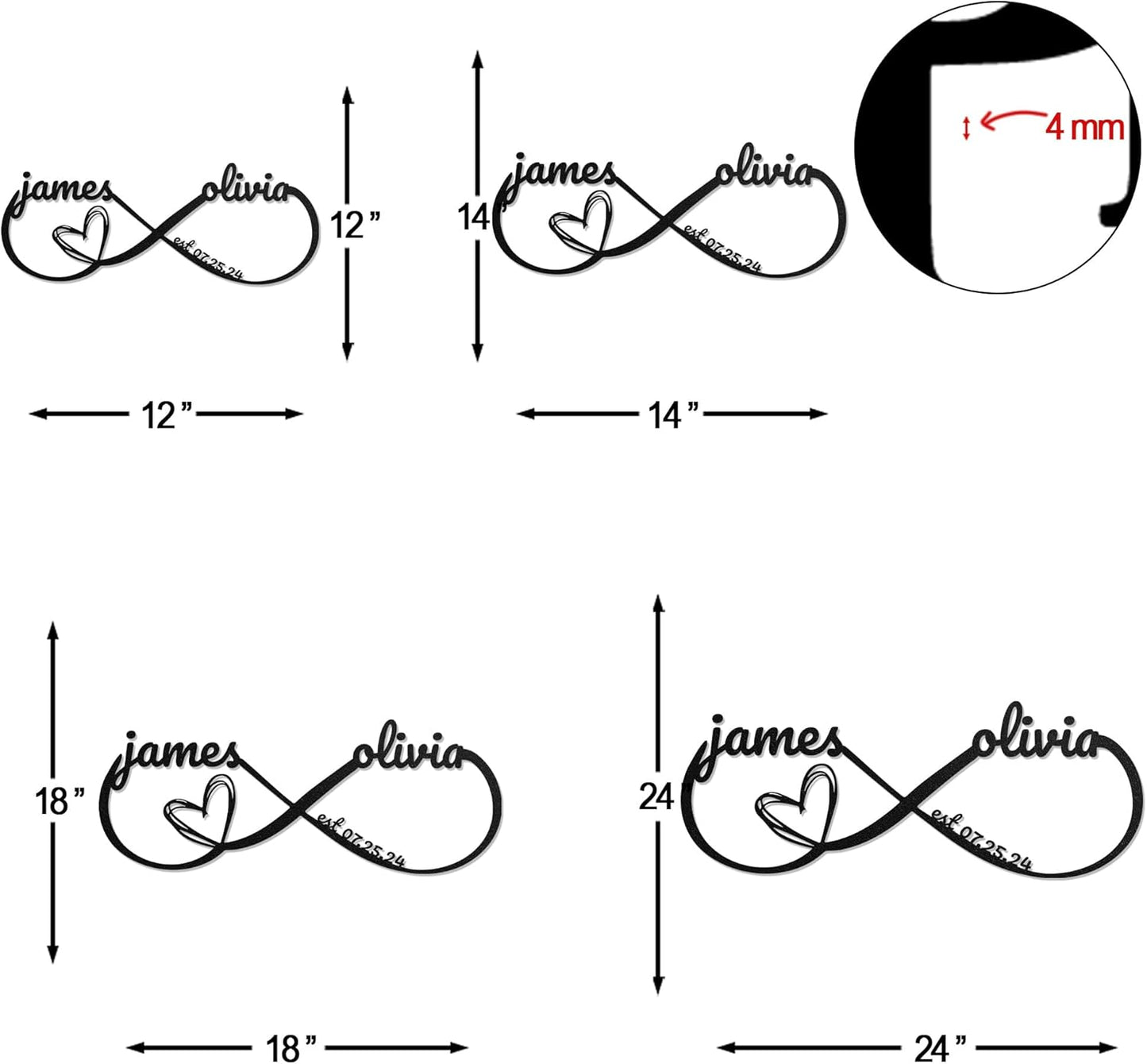 LULLBABYMALL Personalized Love Metal Sign - Customized Names and Date Wall Art, Infinity Metal Signs for New Home, Wedding, Couple, Christmas