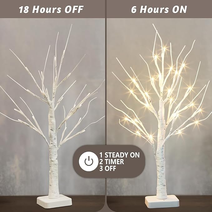 Vanthylit Lighted Tree, White Birch Tree with LED Lights, Prelit Artificial Tree with Timer, Centerpiece Tree Light for Christmas Decorations, Light Up Tabletop Tree Home Decor (2 FT, Warm White)