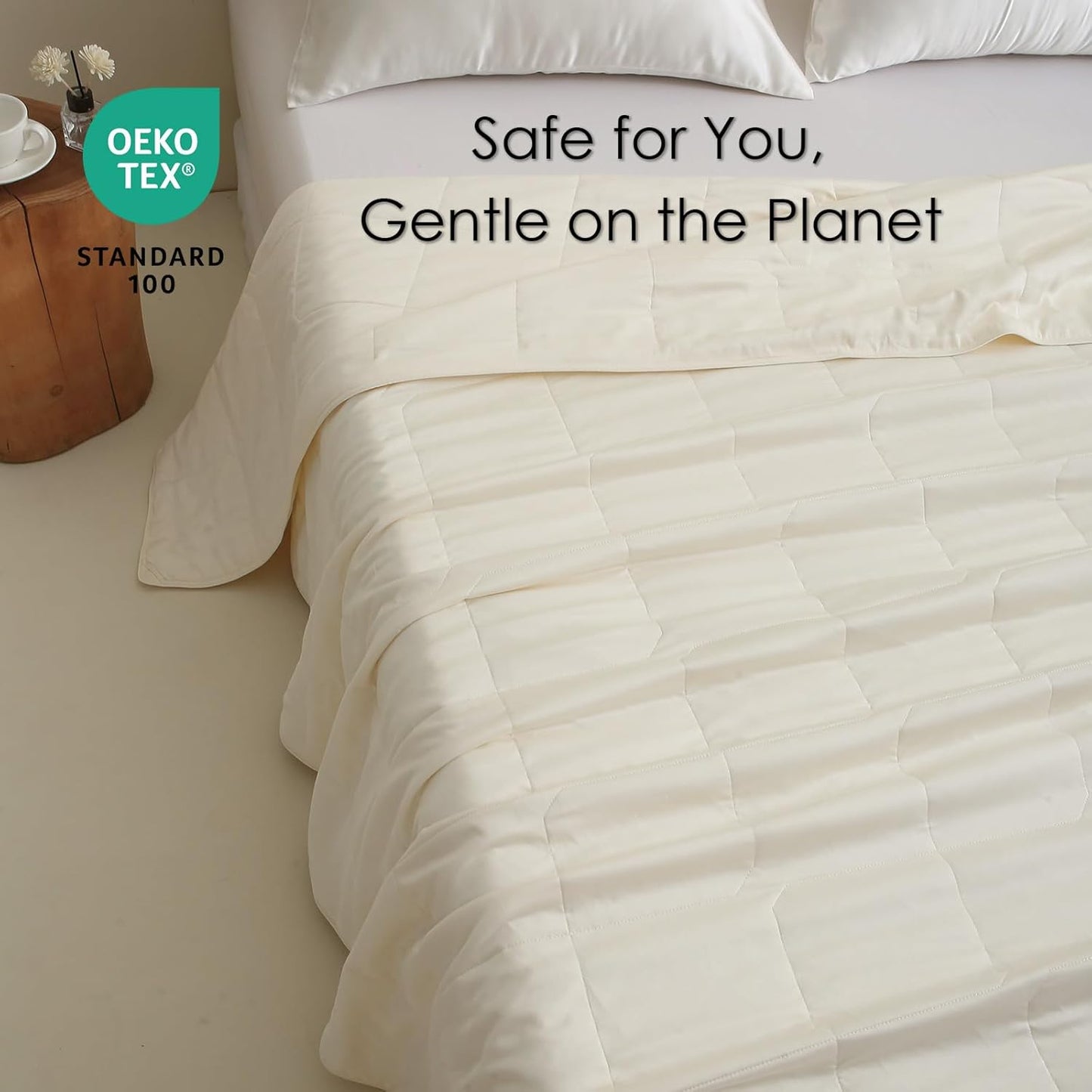 EP Mode Lightweight Quilt Blanket for Summer, Viscose from Bamboo Fabric & Filling, Natural, Breathable & Machine Washable- Ivory, King