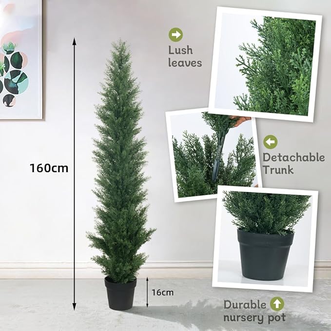 5ft Artificial Cedar Topiary Trees - Fake Boxwood Topiary Cypress Trees Potted Plants, Artificial Plants Shrubs for Home Indoor Outdoor Garden Porch Decor