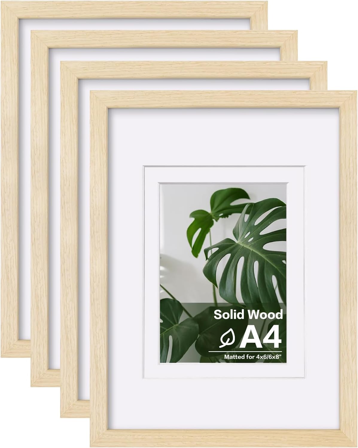 Egofine A4 Picture Frames Set of 4, Made of Solid Wood Covered by Plexiglass 4x6 and 6x8 with Mat or A4 without Mat, for Table Top Display and Wall Mounting Photo Frame Oak Wood
