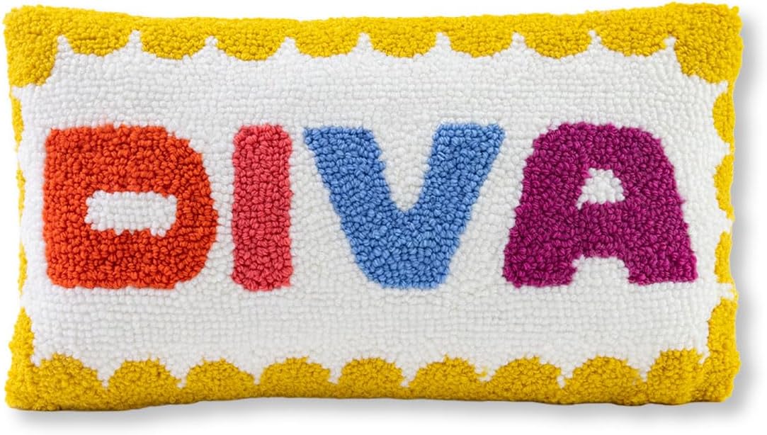 FURBISH Hook Decorative Throw Pillow - Diva - 9"x16" - Small Embroidered Designer Pillow for Living Room, Couch, Sofa, Chair & Bed - Eclectic Home Decor