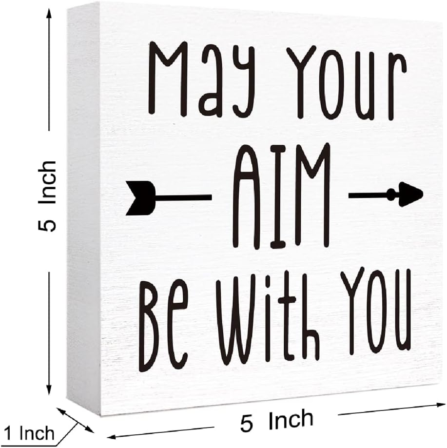 Funny Bathroom Wood Sign May Your Aim be with You Wood Block Sign for Bathroom Shelf Toilet Restroom Home Tabletop Desk Decor,Farmhouse Bathroom Wooden Box Sign