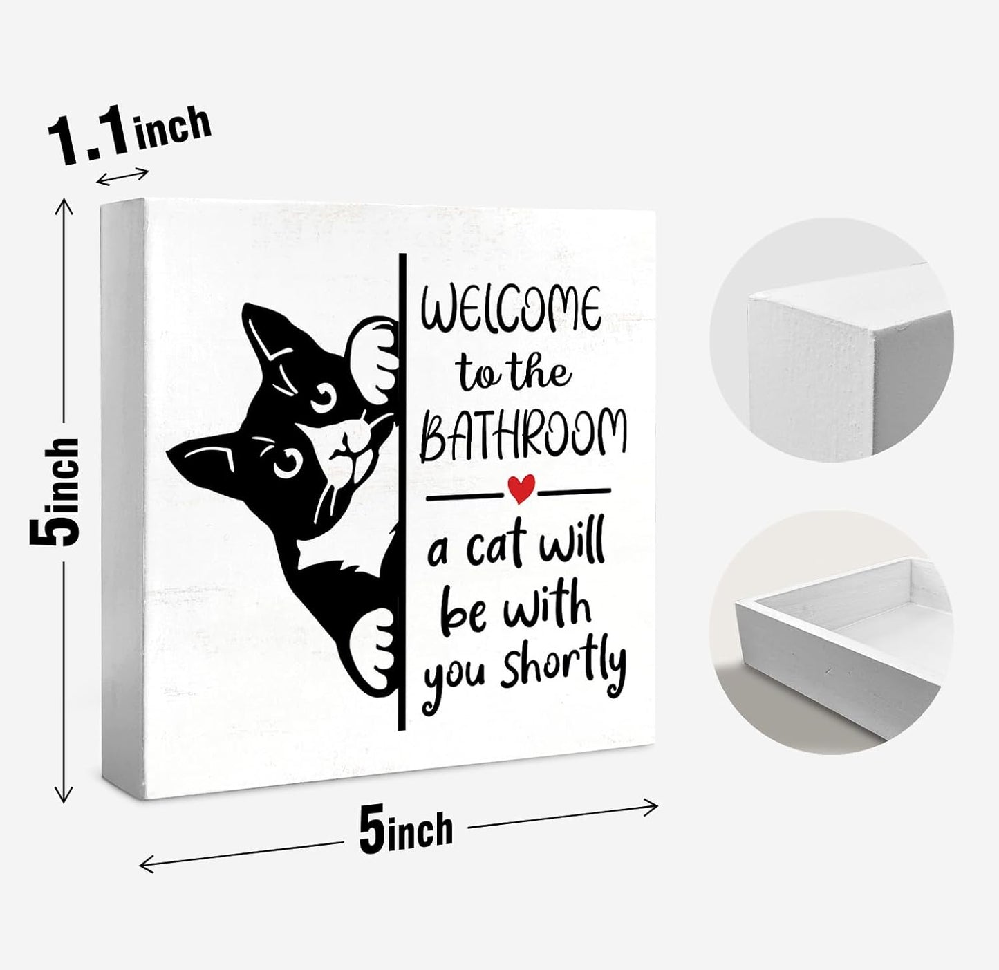 Funny Black Cat Bathroom Decorations Art Wall Decor Desk Wood Box Sign, Gifts for Women Cats Lovers, Bath Decoration for Toilet, Welcome To The Bathroom A Cat Will Be With, 5x5 inch