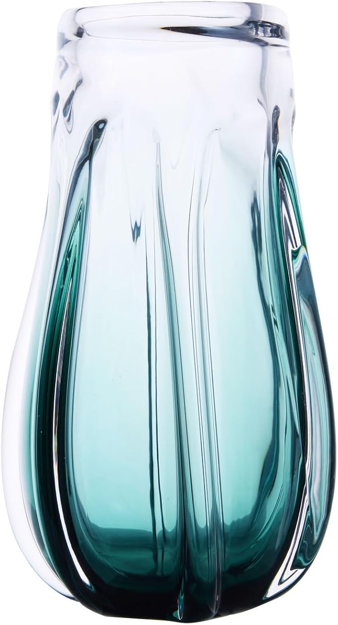 Luxury Lane Hand Blown Laine Sommerso Art Glass Vase for Home Decor 10 inch Tall Centerpiece Table Decoration