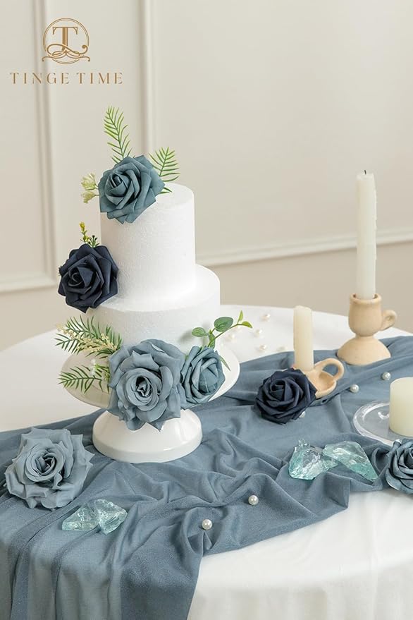 TINGE TIME Navy Blue Artificial Flowers Combo Box Set, Gradient Color Fake Flower Leaf with Stems for DIY Wedding Bouquets Table Centerpieces Baby Shower Home Party Floral Arrangements Decorations