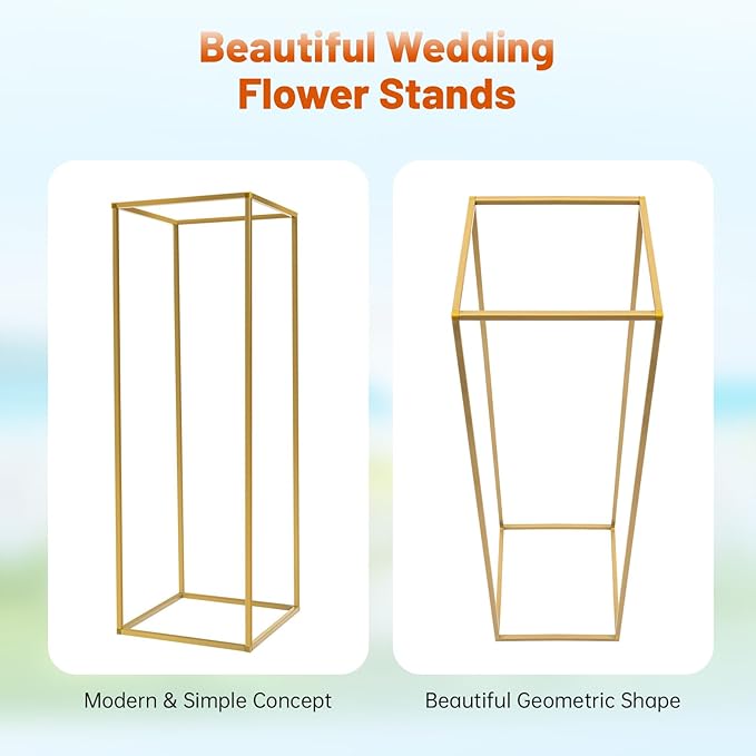 5 Pcs Metal Flower Stand for Wedding Centerpieces Stand Column Vases Wedding Flower Stand Rectangular Geometric Gold Centerpieces Stands for Wedding Decorations Home Party Event (5Pcs 31.49inch)