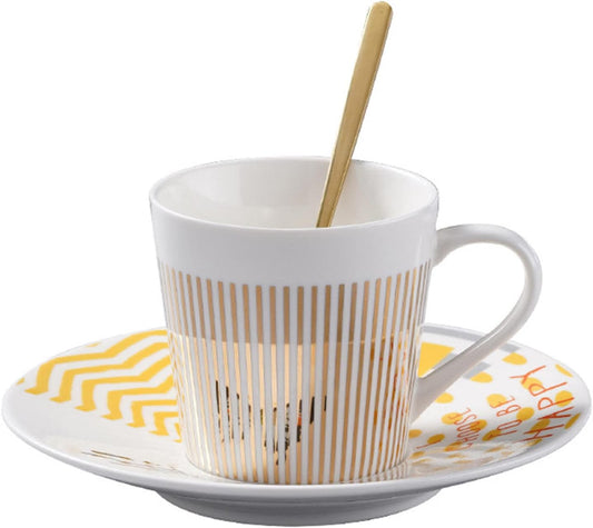 JINYISI Coffee Cups, Dynamic Reflection Mirror Cup, Coffee Cups Set, Ceramic Tea Cups and Saucers Set of 3 with Spoon, Ceramic Mirror Cups and Saucers for Cappuccino, Milk, Tea, Coffee