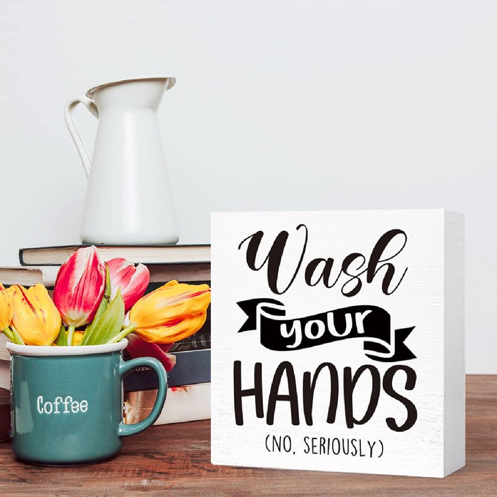 Funny Wood Sign - Wash Your Hands, Farmhouse Style for Bathroom, Toilet, Restroom, Home Decor