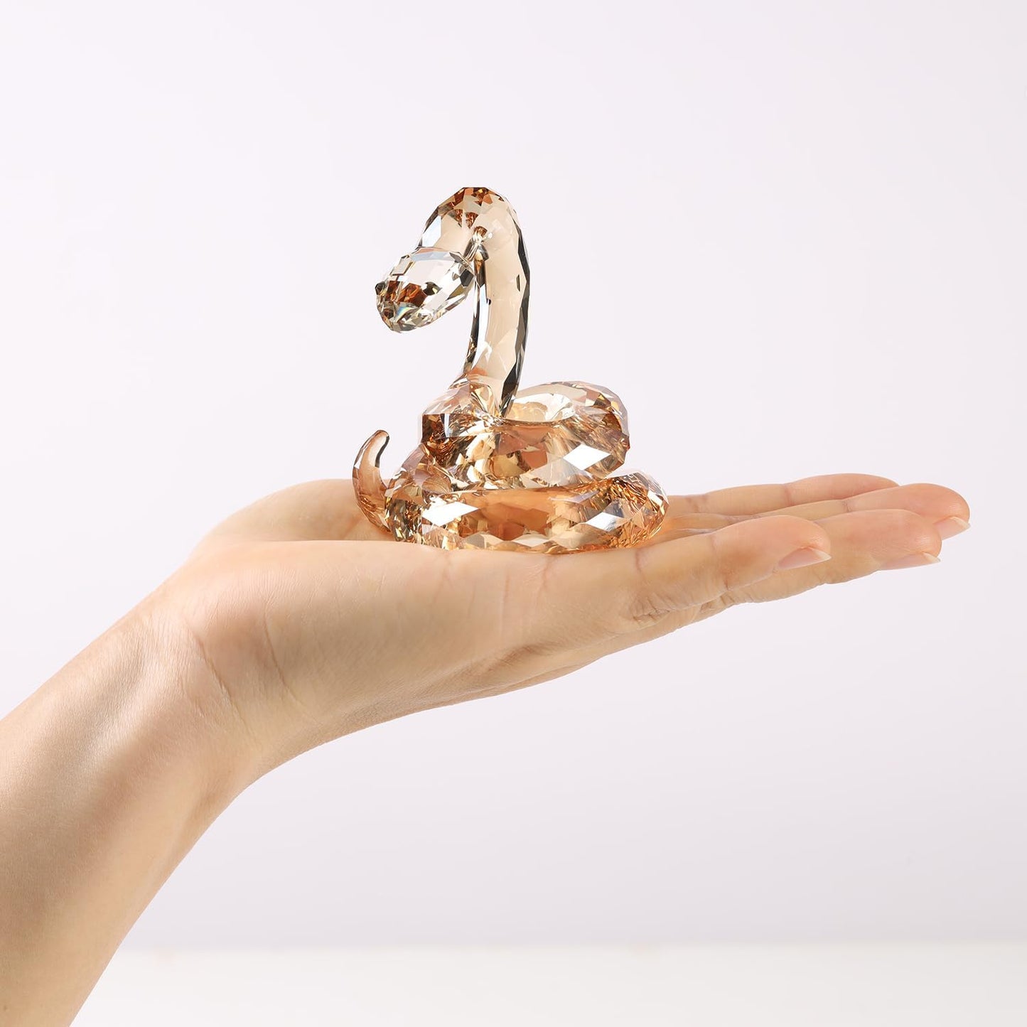 Crystal Coiled Snake Realistic Animal Holiday Collection Table top Ornament Home Decor Collectible Figurines Christmas New Year Gifts (Clear)