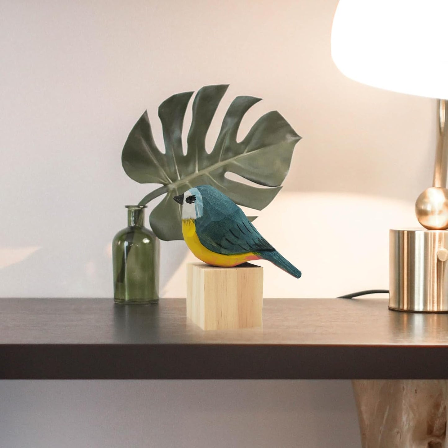 DIYOMR Hand Carved Wooden Bird Sculpture, Art Animal Decor - Cyanistes