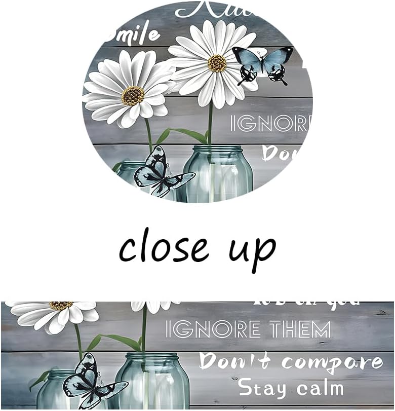 Inspirational Wall Art Rustic Daisy Butterfly Canvas Vintage Floral Wall Decor Poster Print Flowers Picture Painting Wall Decor Artwork for Living Room Workplace Gym Stretched and Framed [36''Wx24''H]