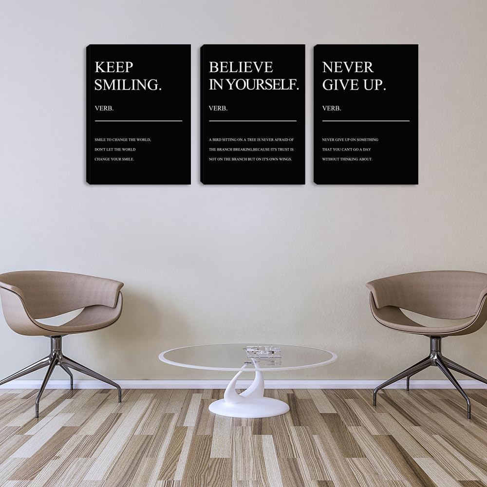 Black Office Wall Decor Poster Positive Motivational Prints 3 Pieces Framed Canvas Wall Art Positive Quote Inspirational Wall Art Painting Picture Wall Decor Art for Bedroom Living Room (48"Wx24"H)