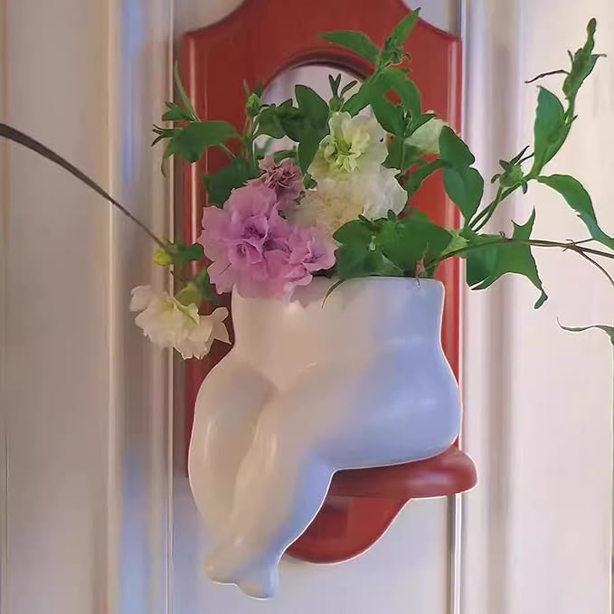 Matte White Ceramic Body Form Plant Pot, Crossed Legs Minimalist Planter Modern Boho Decorative Flower Pot for Indoor/Outdoor Home Office Desk