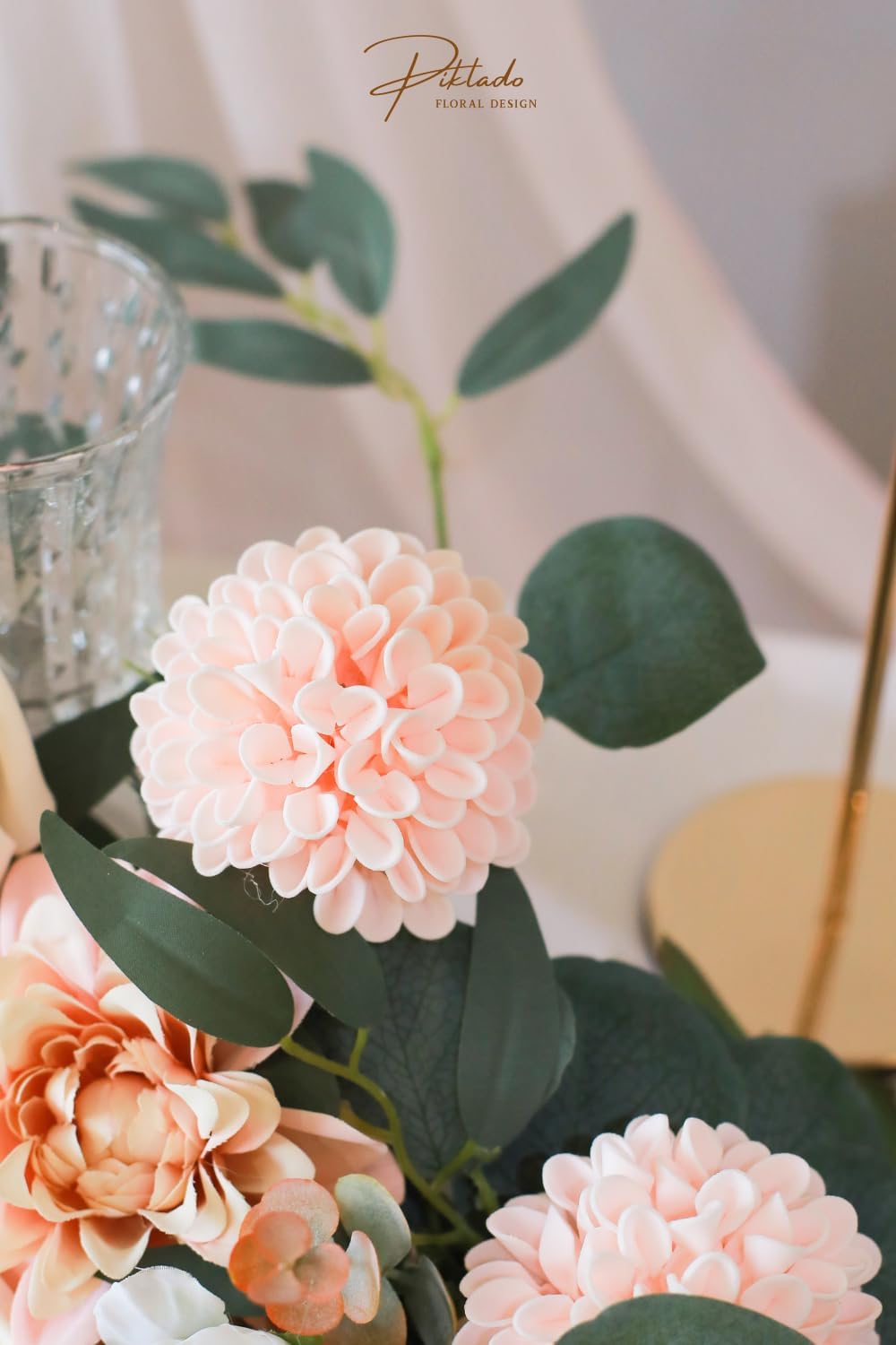 Faux Wedding Dahlia Flowers 25 Pink Roses with Stems for DIY Wedding Decor Centerpiece Arrangement Bouquet (Blush)