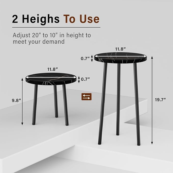 Plant Stand Indoor 2 Pack: Tall Plant Stand 20 Inch Convertible Multi-purpose Flowers Holder - Small Round Side End Table Mid Century Modern Decor - Plant Table for Home Decor