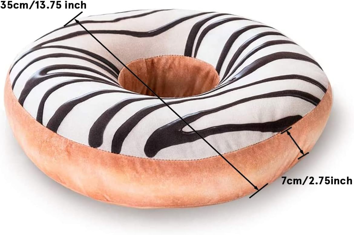 HYSEAS Round Throw Pillow 14 Inch Chocolate White Donut, 3D Digital Print Decorative Comfortable Soft Plush Funny Food Shaped Pillow Light Weight Seat Pad Cushion for Couch, Chair, Floor, Sofa