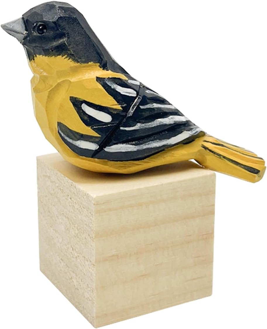 Hand Carved Bird Figurines, Hand-Painted Sculpted Wooden Birds, Wood Bird Sculptures for Home Decoration, Hand Crafted Life Like Bird Statues, Ideal Gifts for Bird Lovers (Baltimore Oriole)
