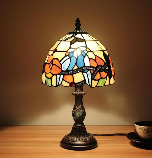 Tiffany Table Lamp 8'', Blue Hummingbird Tiffany Style Table Lamp for Bedroom Study Office Home Stained Glass Lamp