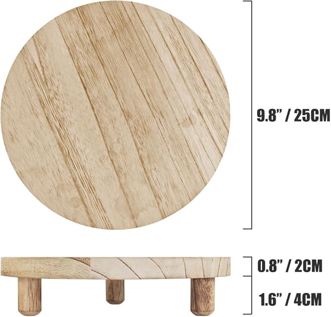 2 Pcs Wood Plant Stand Wooden Plant Stool Round Riser Display Stand Flower Pot Holder Low Plant Pot Flower Pedestal for Indoor Outdoor (Wood, 9.8 Inches)