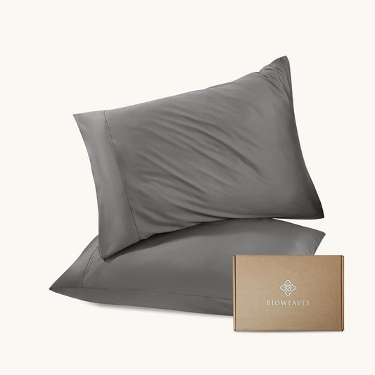 Bioweaves 100% Organic Cotton Pillow Cases 300 Thread Count Soft Sateen Weave GOTS Certified – 20 X 27, Set of 2, Stone