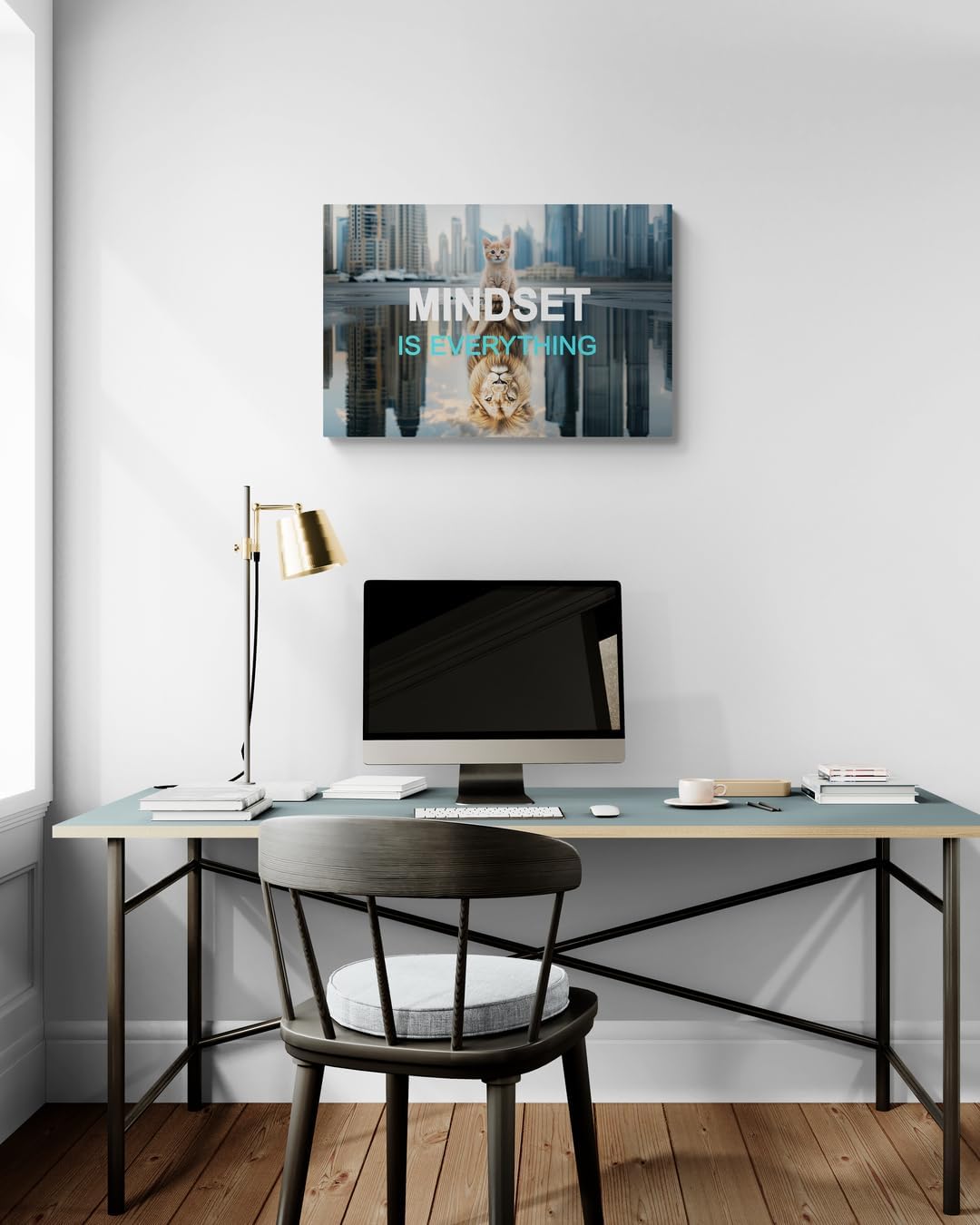 GoForArt Inspirational Canvas Wall Art, Mindset Is Everything Motivational Office Bedroom Poster Print, Animal Lion And Cat Picture Modern Positive Dorm Room Wall Decor