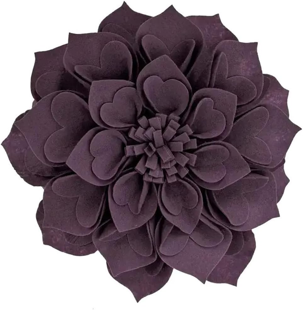 Fennco Styles Handmade 3D Heart-Shaped Petals Flower Decorative Throw Pillow Cover Only - 13" Round Violet Floral Pillow Case for Couch, Home Décor and Holiday, Housewarming Gift