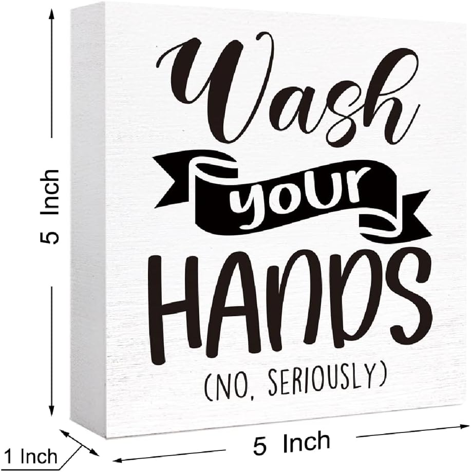 Funny Wood Sign - Wash Your Hands, Farmhouse Style for Bathroom, Toilet, Restroom, Home Decor