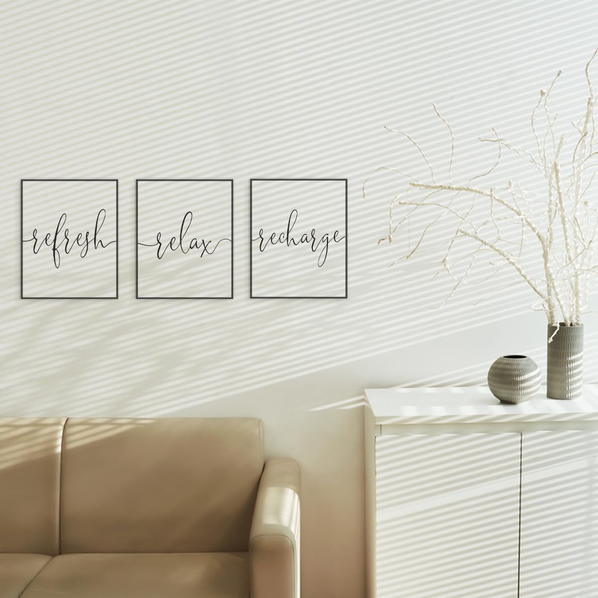 ETVISO Refresh Relax Recharge Wall Art Decor Set of 3, Bathroom Wall Decor Spa Decoration, Yoga Wall Art Prints, Minimalist Modern Prints, 8x10 (Unframed)