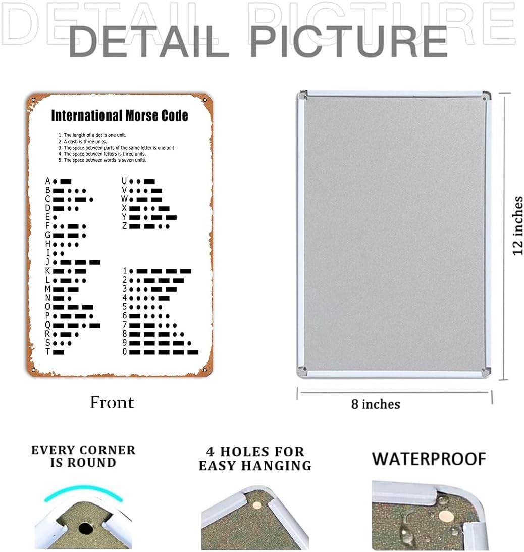 International Morse Code Metal Sign - Educational Wall Art for Classrooms, Offices, or Home Decor, Military Morse Code Gifts, Phonetic Alphabet Poster, 8"x12" Metal Plaque