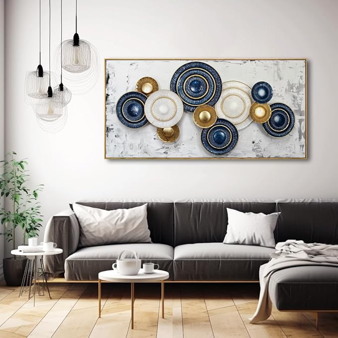 Wall Art Simple Wall Decor Blue and Yellow Canvas Painting Abstract Wall Art for Bedroom Living Room Dining Room Home Office Decor 24"x48" with Framed