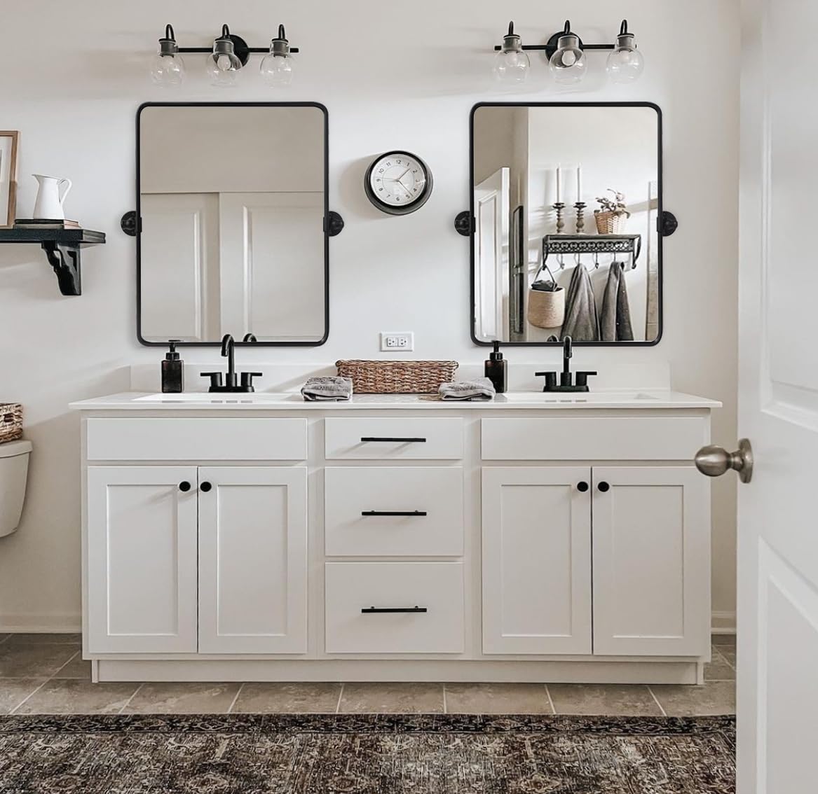 Farmhouse Oil Rubbed Bronze Metal Framed Pivot Rectangle Bathroom Mirror Rounded Rectangluar Tilting Beveled Vanity Mirrors for Wall, Overall 22.91 x 24 inches (Mirrror 19 x 24 inches)