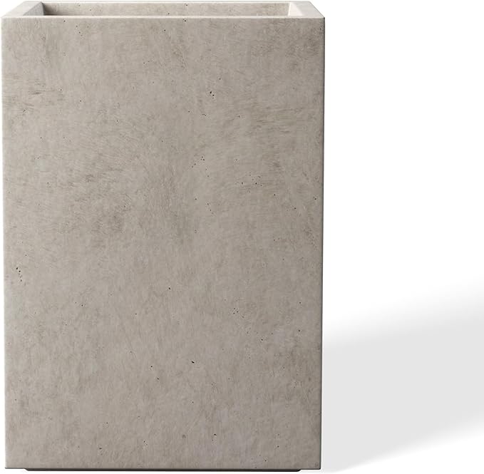 Kante 15.7" H Tall Rectangular Concrete Planters, Outdoor Indoor Lightweight Plant Pots with Drainage Hole and Rubber Plug, Modern Style for Home Garden Patio, Weathered Concrete