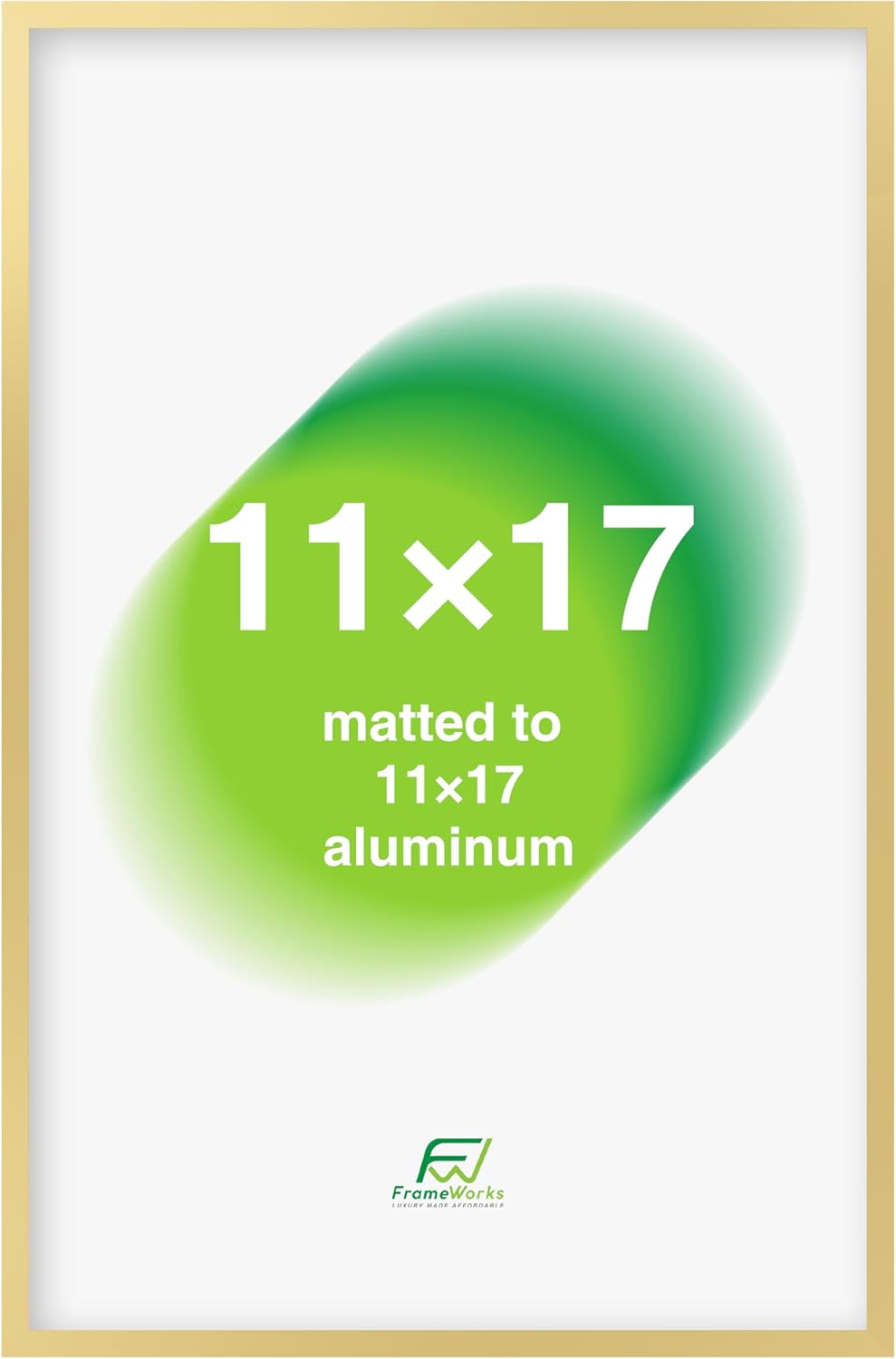 FrameWorks 11x17 Picture Frame – Aluminum Frame w/Tempered Glass, Durable and Stylish Wall Frame for Posters, Photos, Art, Home Decor, Gallery Walls, Office, Living Room - Gold