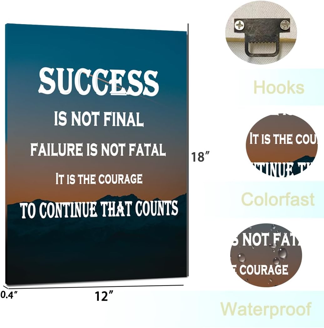 GoForArt Mountain Motivational Canvas Wall Art, Famous Quote Inspirational Prints Wall Decor, Success Is Not Final Poster for Office Living Room, Bedroom Dining Room Artwork Home Decoration 12x18in