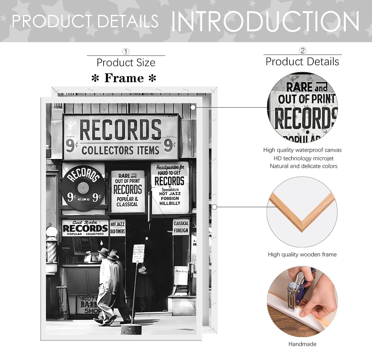 Framed 8x12inch Fashion Black And White Photography Wall Art Vintage Preppy Record Shop Poster Retro Trendy Music Art Aesthetic Canvas Print for Music Lovers Gifts