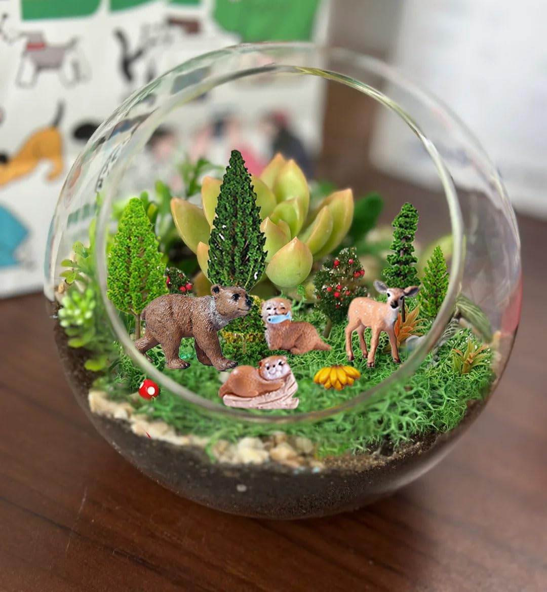 Miniature Garden Accessories, 32 Pcs, Model Scenery Kit, Forest Animal Figures with Model Trees Craft Grass for DIY Crafts, Micro Landscape Decoration