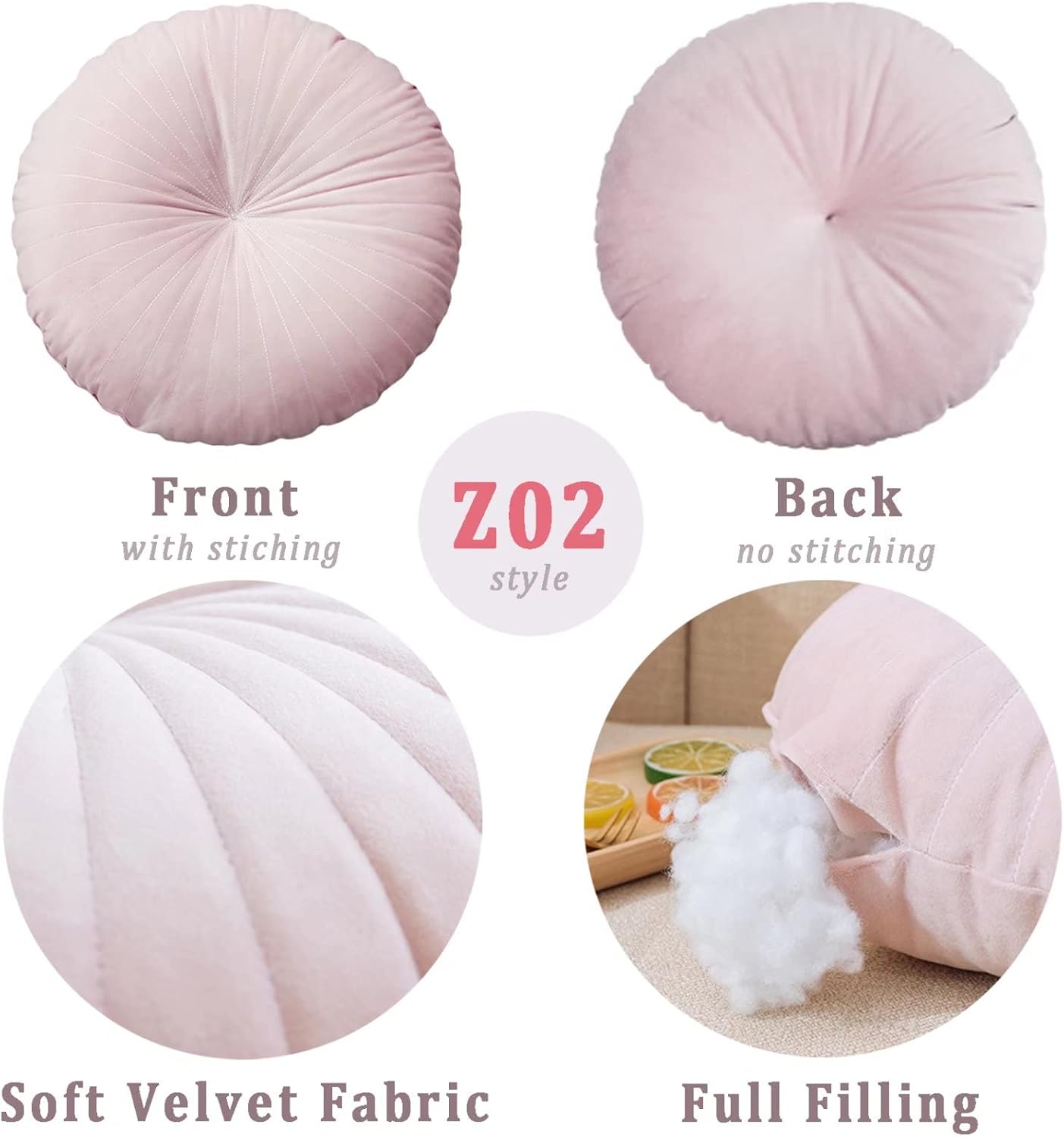 HLOVME Round Pillow Cushion for Couch Velvet Decorative Small Throw Pillow Solid Color for Living Room Bed Floor 15.7”, Wine Red