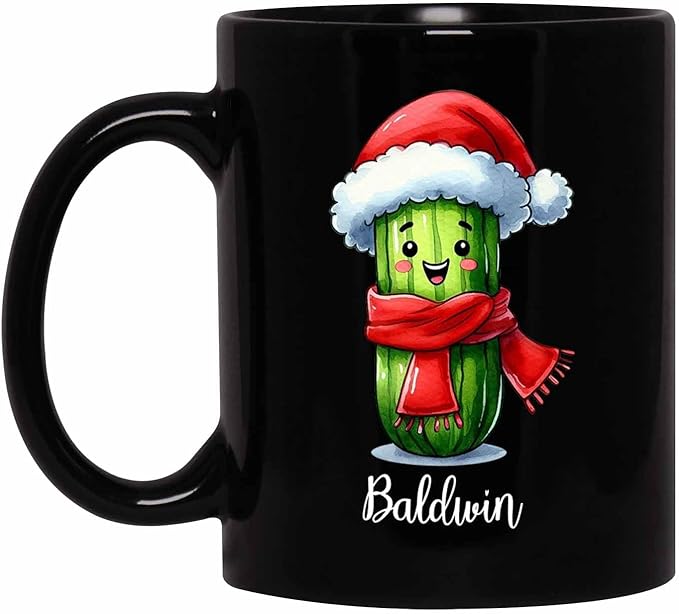 Vegetable Cups, Personalized Cucumber Coffee Mug For Cucumber Lovers, Cucumber Fans Cup, Cucumber Mug, Custom Cucumber Wearing Santa Hat Tea Cup, Cucumber Enthusiast Black Ceramic Mug 11oz 15oz