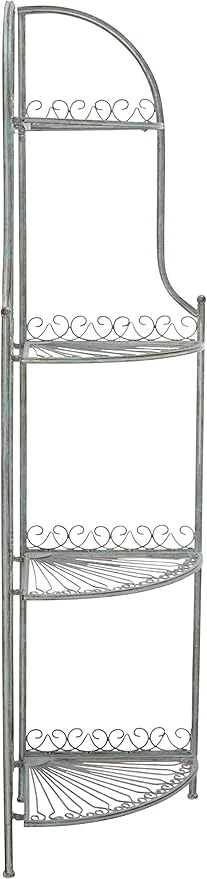 SAFAVIEH Outdoor Collection Abarrane Victorian Antique Dark Green Wrought Iron 4-Tier Corner Shelf