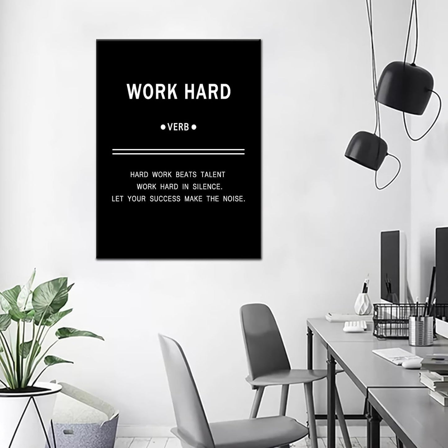 Inspirational Wall Art Work Hard Motivational Poster Quotes Wall Decor for Living Room Bedroom Office Bathroom Canvas Print Artwork Framed Wall Decor Ready to Hang [18''Wx24''H]