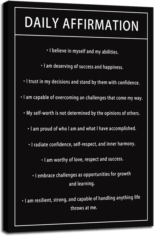 Daily Affirmations Inspirational Positive Quote Canvas Wall Art Motivational Canvas Poster Framed Paintings Artwork Wall Home Office Bedroom Dorm Wall Decor Framed Ready to Hang[24''W x 36''H]