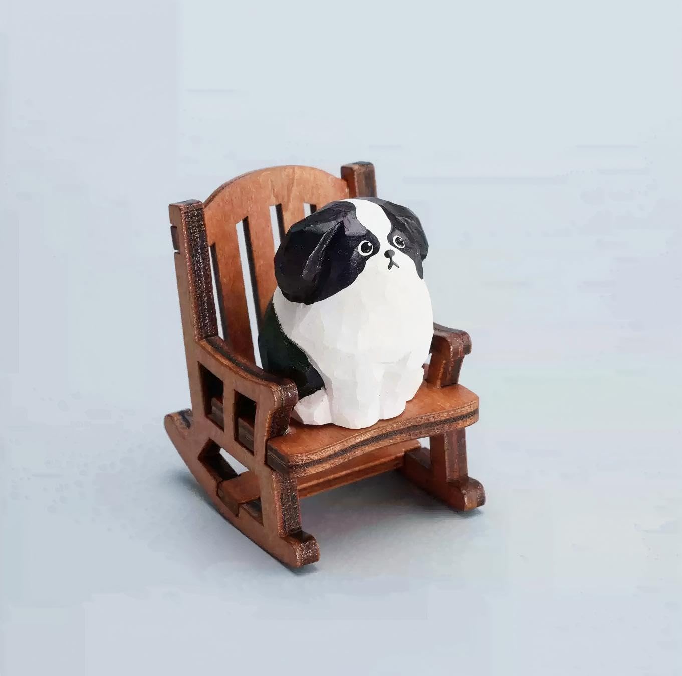 Cute Small Wood ‌Border Collie Figurine,1.6'' Handmade Carved BC Statue, Unique Bordie‌ Dog Figure Collectibles Home Decor Gift for Dog Lover