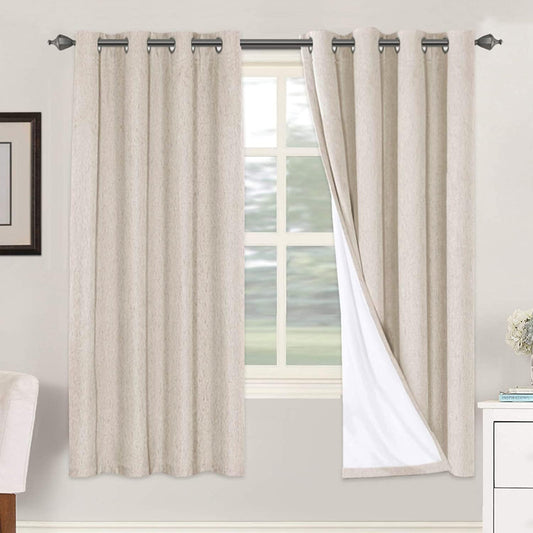 H.VERSAILTEX 72 inch Blackout Curtains, 100% Absolutely Blackout Thermal Insulated Textured Linen Look Curtain Draperies Anti-Rust Grommet Linen Curtains Blackout, 2 Panels, Natural