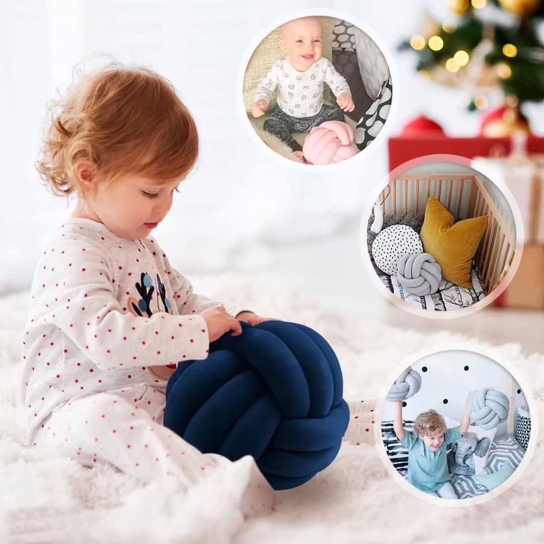 Knot Pillow Ball, Handmade Decorative Throw Pillow, Soft Round Knotted Cushion for Couch & Bedroom, Cute Home Decor, Braided Pillow for Living Room (7.87 Inches, Blue)