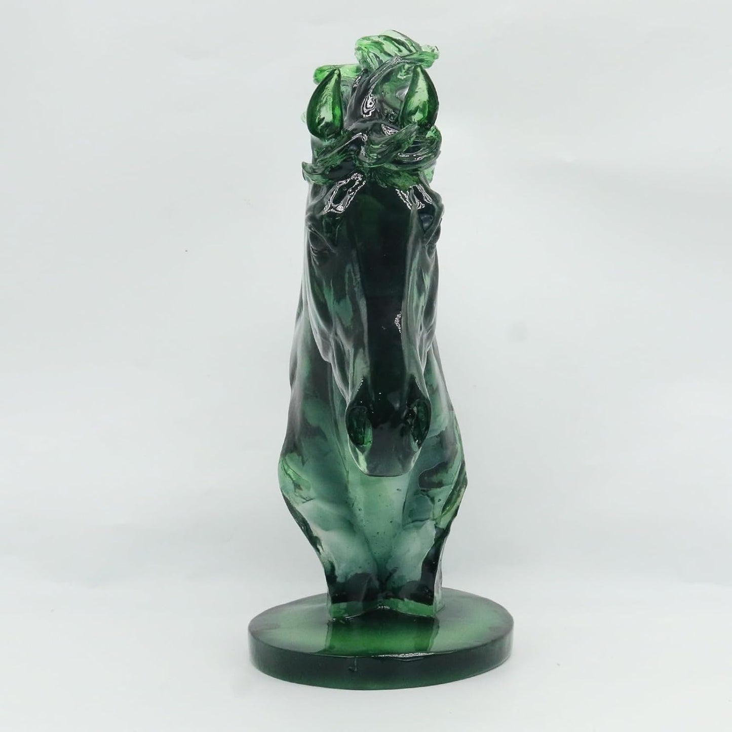 Lukitas Green Horse Head Statue - Modern Abstract Home Decor Sculpture, Elegant Living Room Office Accent Piece, Handcrafted Art Glass-Like Ornament, Transparent Resin 12''