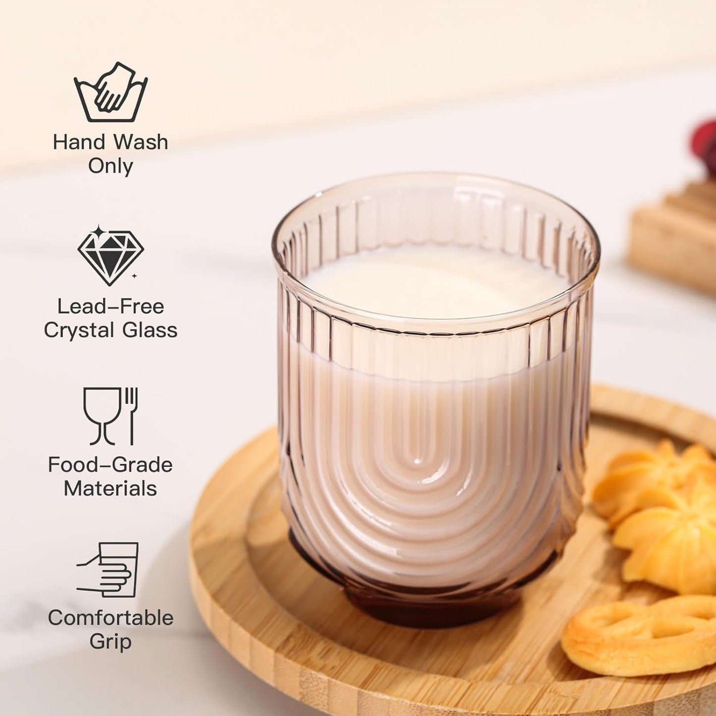 Colored Vintage Drinking Glasses Set of 6-14Oz Colorful Glass Drinking Glasses, Art Deco Ripple Highball Glass, Whiskey Cocktail Glasses, Glassware for Bar Beverages Ice Coffee Juice