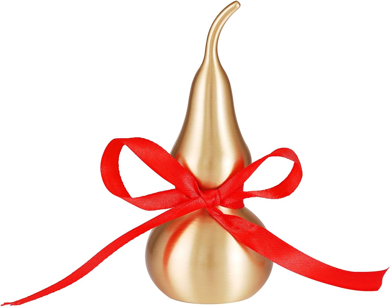 Feng Shui Decor - Brass Wu Lou Gourd with Red Luck Strip for Ideal Home Decoration,Table,Bookshelf,5inch Tall,Full Brass,Fortune Protection,Hu Lu Bring Good Luck,Healthy,Success